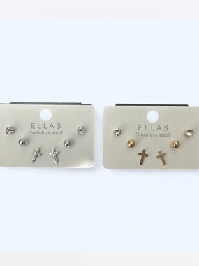 Ella Cross & Stud Earring Trio Set - Silver or Gold tone